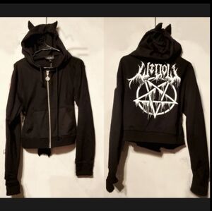 Gothic Demon Horn Pentagram Crop Hoodie Killstar Hot Topic Widow Blackcraft